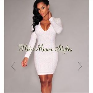 Hot Miami White Rhinestone Quilted Dress SMALL
